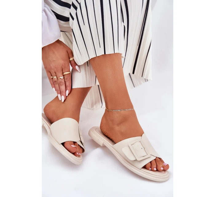 Kožené Dámské Pantofle S Přezkou D&A Béžové model 21691001 - S.Barski