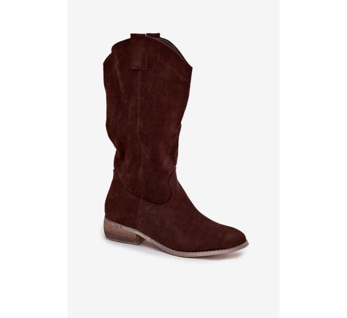 Kozaki Kovbojky Na Nízkém Podpatku Z Eko Semiše Čokoládové Cherrie Kozaki Kovbojky Na Nízkém Podpatku Z Eko Semiše Čokoládové Cherrie