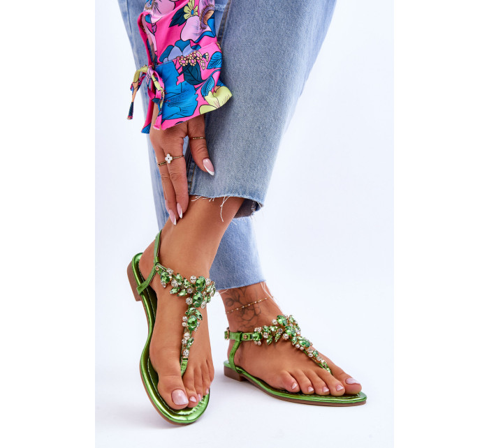 Dámske žabkové sandále s kamienkami Green Lenisa