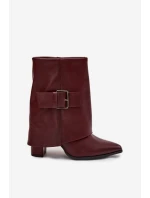Dámske zateplené členkové čižmy na podpätku so skladacou manžetou a prackou - bordové Ylenara Dámske zateplené členkové čižmy na podpätku so skladacou manžetou a prackou - bordové Ylenara