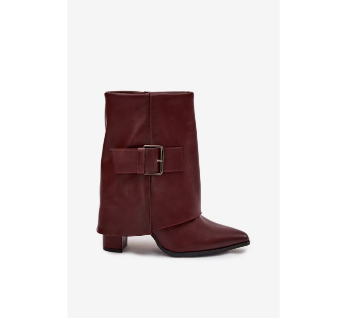 Dámske zateplené členkové čižmy na podpätku so skladacou manžetou a prackou - bordové Ylenara Dámske zateplené členkové čižmy na podpätku so skladacou manžetou a prackou - bordové Ylenara