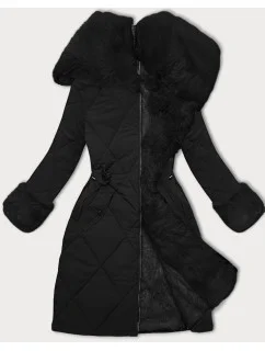Černá prošívaná zimní bunda s kožešinovou podšívkou model 21248850 - WAY MODE