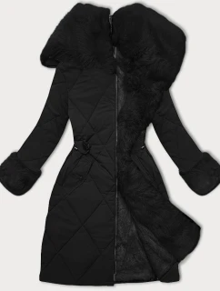 Čierno-čierna prešívaná zimná bunda s kožušinovou podšívkou Way Mode (WD202308)