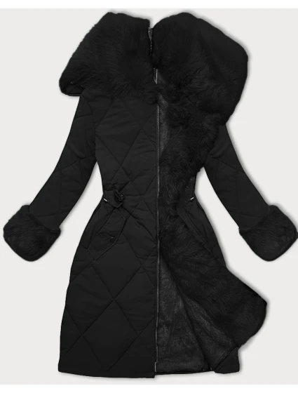 Way Mode prešívaná zimná bunda s kožušinou čierno-čierna (WD202308)