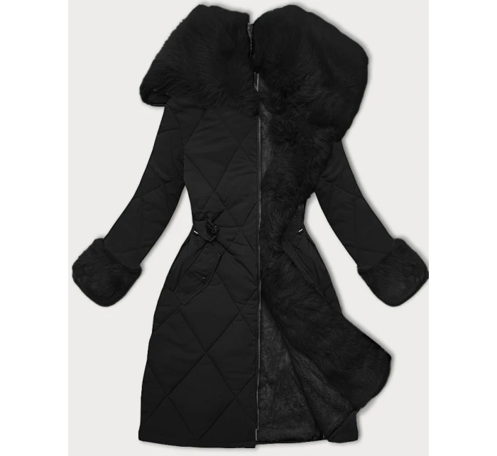 Way Mode prešívaná zimná bunda s kožušinou čierno-čierna (WD202308)