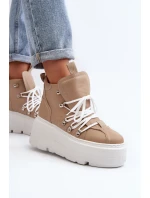 model 21647314 Kožené Dámské Sportovní Boty Beige - Zazoo