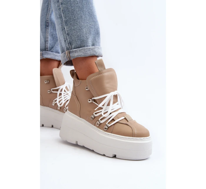 model 21647314 Kožené Dámské Sportovní Boty Beige - Zazoo