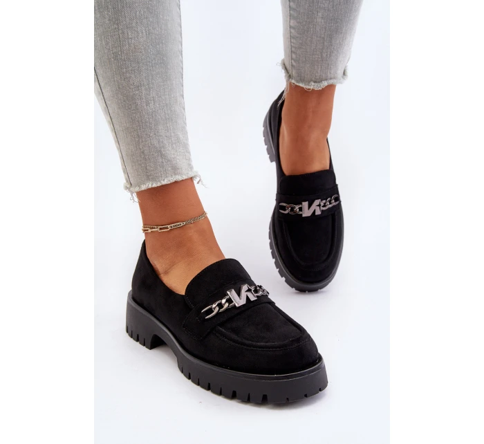Dámské semišové mokasíny s ozdobou černé model 21651955 - VINCEZA Dámské semišové mokasíny s ozdobou černé model 21651955 - VINCEZA