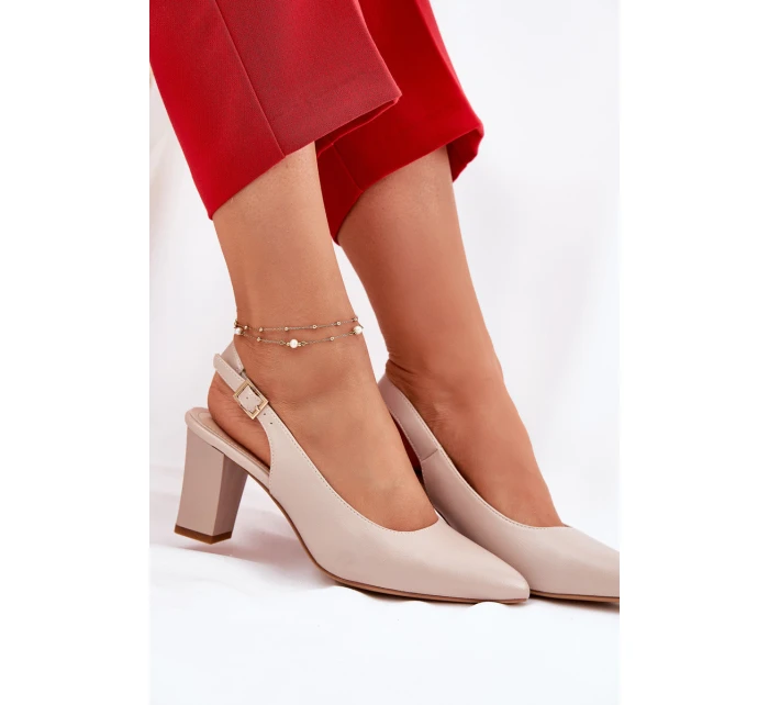 Wygodne Czółenka Na Słupku Sergio Leone SK162 Beżowe