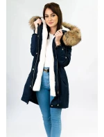 Tmavě modrá dámská zimní bunda parka s kapucí a odepínací kožešinovou podšívkou model 21242084 - Libland