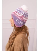 Rosa dámska čiapka s bambulou K368 fialová+biela+tmavoružová