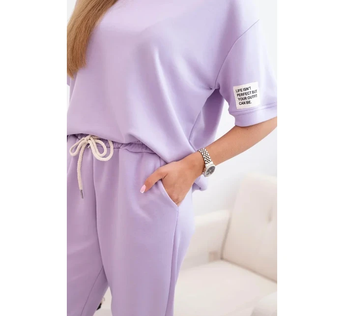 Dámsky viskózový set s krátkym rukávom a nohavicami svetlo fialový