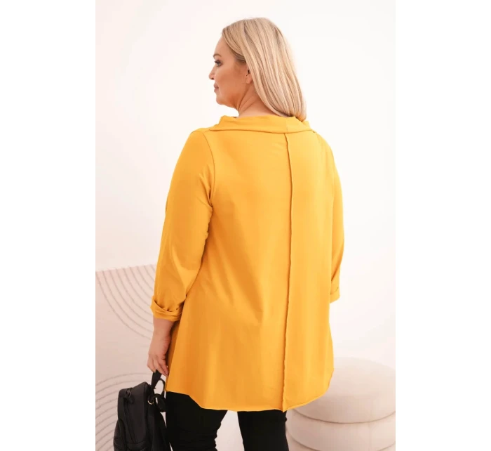 Dámska bavlnená blúzka s asymetrickými rukávmi v horčicovej farbe