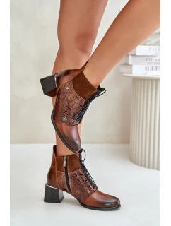 model 21677160 Kožené boty na podpatku zateplené hnědé - Zazoo