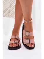 Klapki Damskie Z Klamrami Na Platformie Różowe Elamas Klapki Damskie Z Klamrami Na Platformie Różowe Elamas