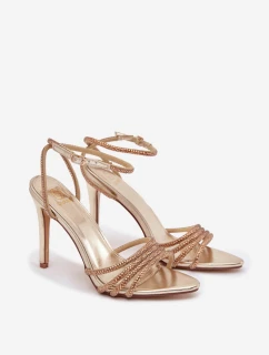 Dámske sandále na ihlovom podpätku s trblietavými kryštálmi - zlaté Rosavie