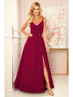 CHIARA - Elegantné dámske maxi šaty vo vínovej bordovej farbe na ramienkach 299-5