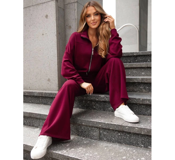 Komplet damski spodnie i bluza ze bordowy model 21470450 - Moon