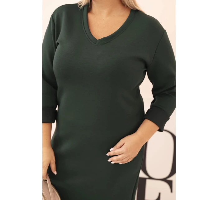 Dámska plus veľkosť sukňa maslo V-výstrih s rukávmi tmavozelená
