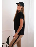 Dámska bavlnená súprava s tričkom a legínami s čiernym pásom