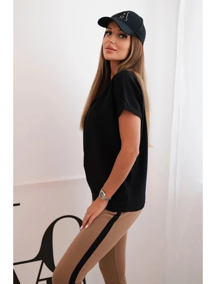 Dámska bavlnená súprava s tričkom a legínami s čiernym pásom