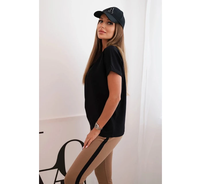 Dámska bavlnená súprava s tričkom a legínami s čiernym pásom