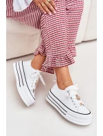 Trampki Damskie Na Platformie Ze Złotymi Przypinkami Białe Fiorina Trampki Damskie Na Platformie Ze Złotymi Przypinkami Białe Fiorina