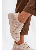 Kožené Ažurové Dámské Polobotky model 22074678 Zlaté - VINCEZA