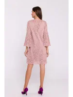 S380 Čipkované trapézové šaty - púdrové