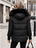 Pikowana kurtka damska z futrzanym kapturem czarna FashionStreet TY5892 Pikowana kurtka damska z futrzanym kapturem czarna FashionStreet TY5892