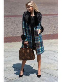 Dámsky viacfarebný kabát z tkaniny Boucle (FK-016)