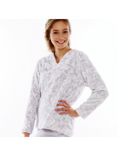 FLORA 6456 teplé pyžamo - Vestis S pohodlné domácí oblečení 9102 šedý tisk na bílé