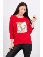 Blúzka s 3D grafikou vtáka červená