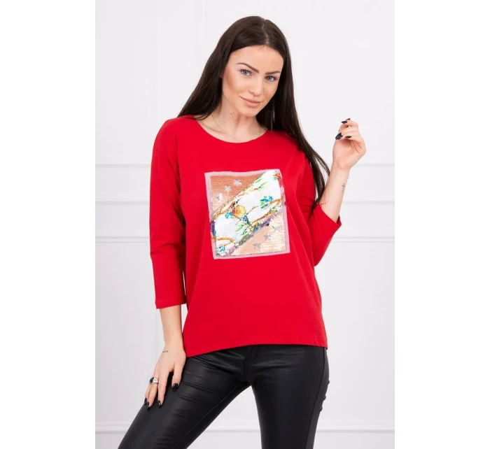 Blúzka s 3D grafikou vtáka červená
