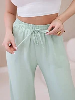 Viskózové nohavice so širokými nohavicami svetlej mentolovej farby