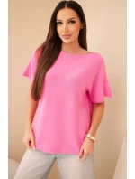 Dámsky sveter s krátkym rukávom Loose Fit Light Pink