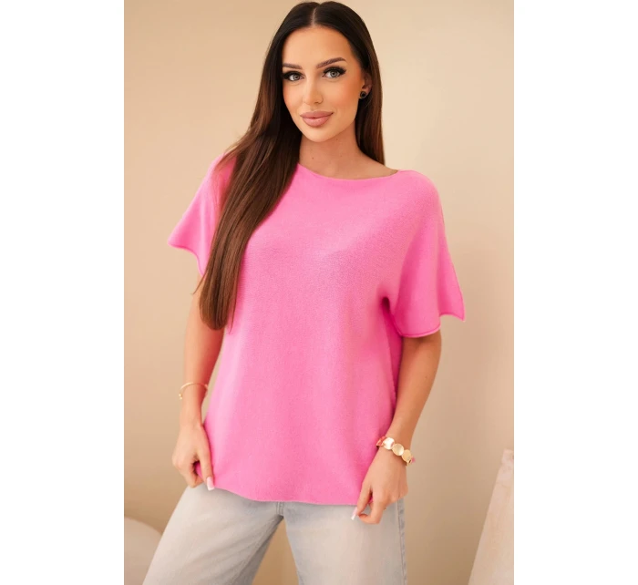 Dámsky sveter s krátkym rukávom Loose Fit Light Pink