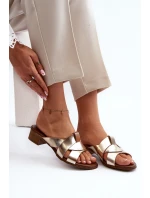 Zazoo 40236 Skórzane Klapki Damskie Na Niskim Obcasie Złote