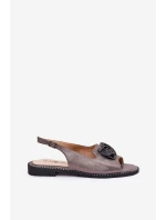 Lesklé Dámské Sandály S Ozdobou model 21691560 Šedé - S.Barski