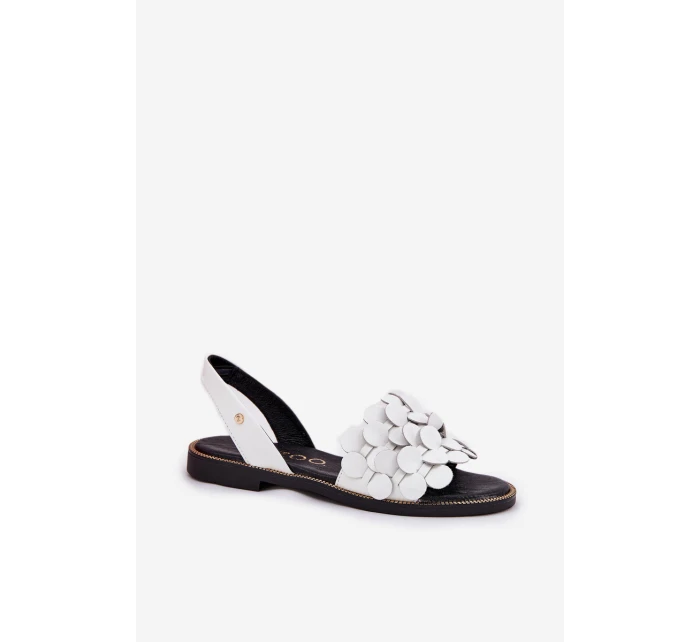 Skórzane Sandały Na Płaskim Obcasie Zazoo 40425 Białe