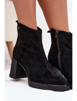 Semišové kožené dámské boty na podpatku model 21710339 Černé - VINCEZA