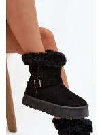 Dámské sněhule na platformě s přezkou a kožešinou Czarne model 21821891 - Boto Dámské sněhule na platformě s přezkou a kožešinou Czarne model 21821891 - Boto