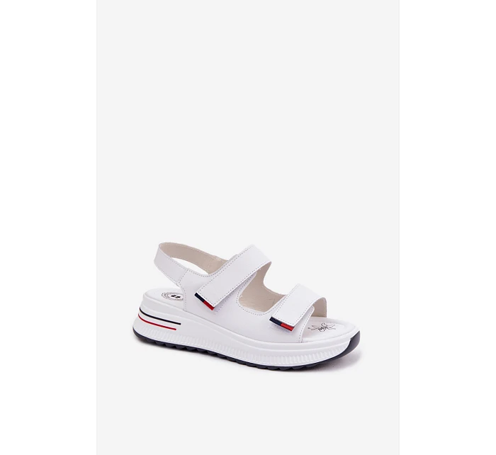 Kožené dámské sandály na platformě na suchý zip bílé model 22095050 - EVENTO