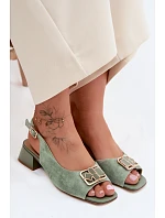 Elegantní sandály z přírodního semiše na podpatku D&A CE61-3127 Zelené
