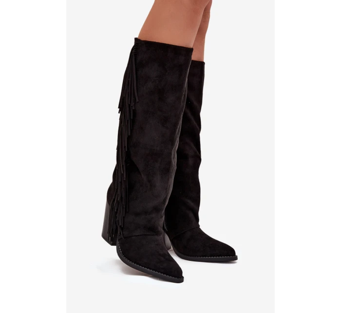 Dámske kovbojské čižmy Tivara s strapcami na podpätku - čierne Dámske kovbojské čižmy Tivara s strapcami na podpätku - čierne