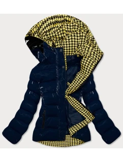 Dámska tmavomodrá/žltá prešívaná bunda (w807#)