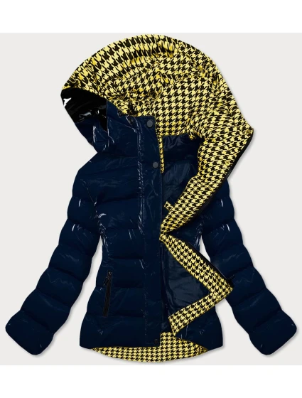 Dámska tmavomodrá/žltá prešívaná bunda (w807#)