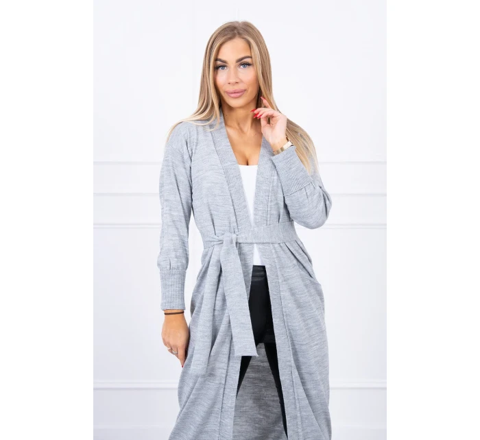 Sveter dlhý sveter viazaný v páse šedý