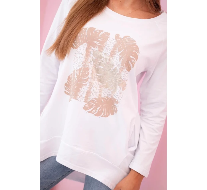 Dámska blúzka s vreckami a ozdobnou potlačou biela Dámska blúzka s vreckami a ozdobnou potlačou biela