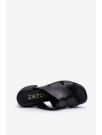Zazoo 40373 Skórzane Klapki Na Klocku Czarne